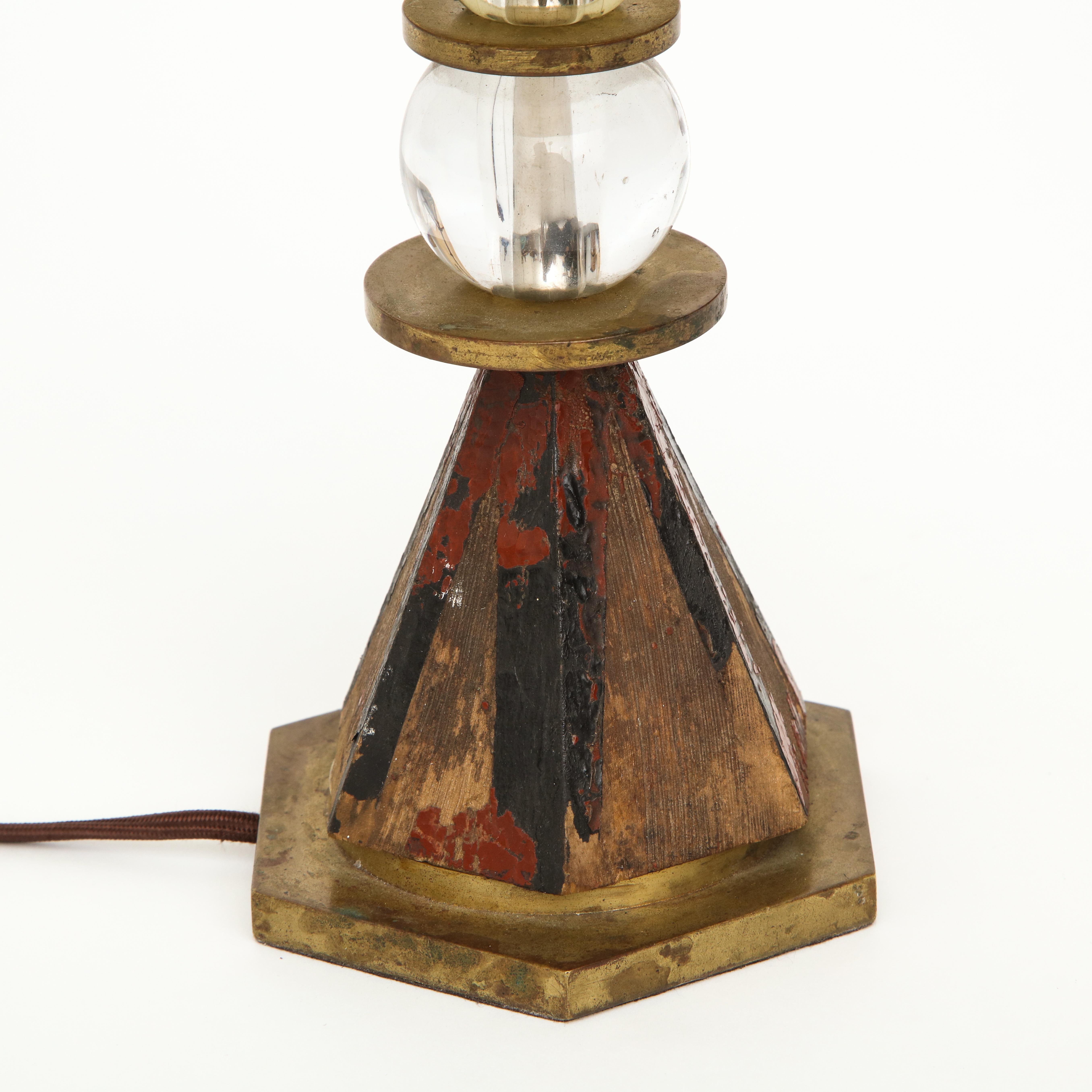Französisch 1930er Jahre gemalt Wood Crystal Tischlampe im Angebot 2