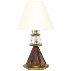 Vintage French 1930s Painted Wood Crystal Table Lamp
