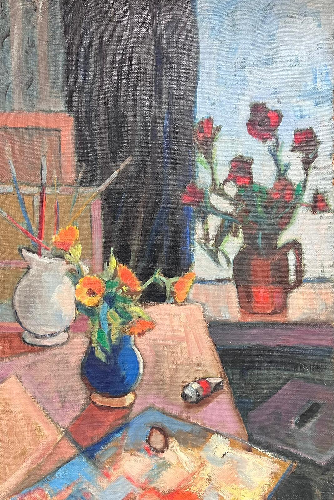 French 1930's Still-Life Painting - Large French Post Impressionist 1930's Oil Still Life Artists Studio Interior