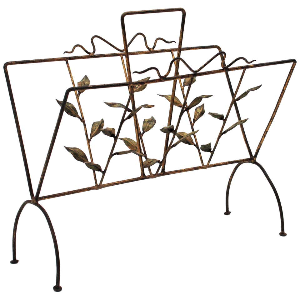 Spanish Revival Magazine Rack in Gilt Wrought Iron, 1950s For Sale at ...