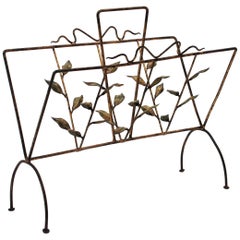 French Art Deco Foliage Magazine Rack in Gilt Iron