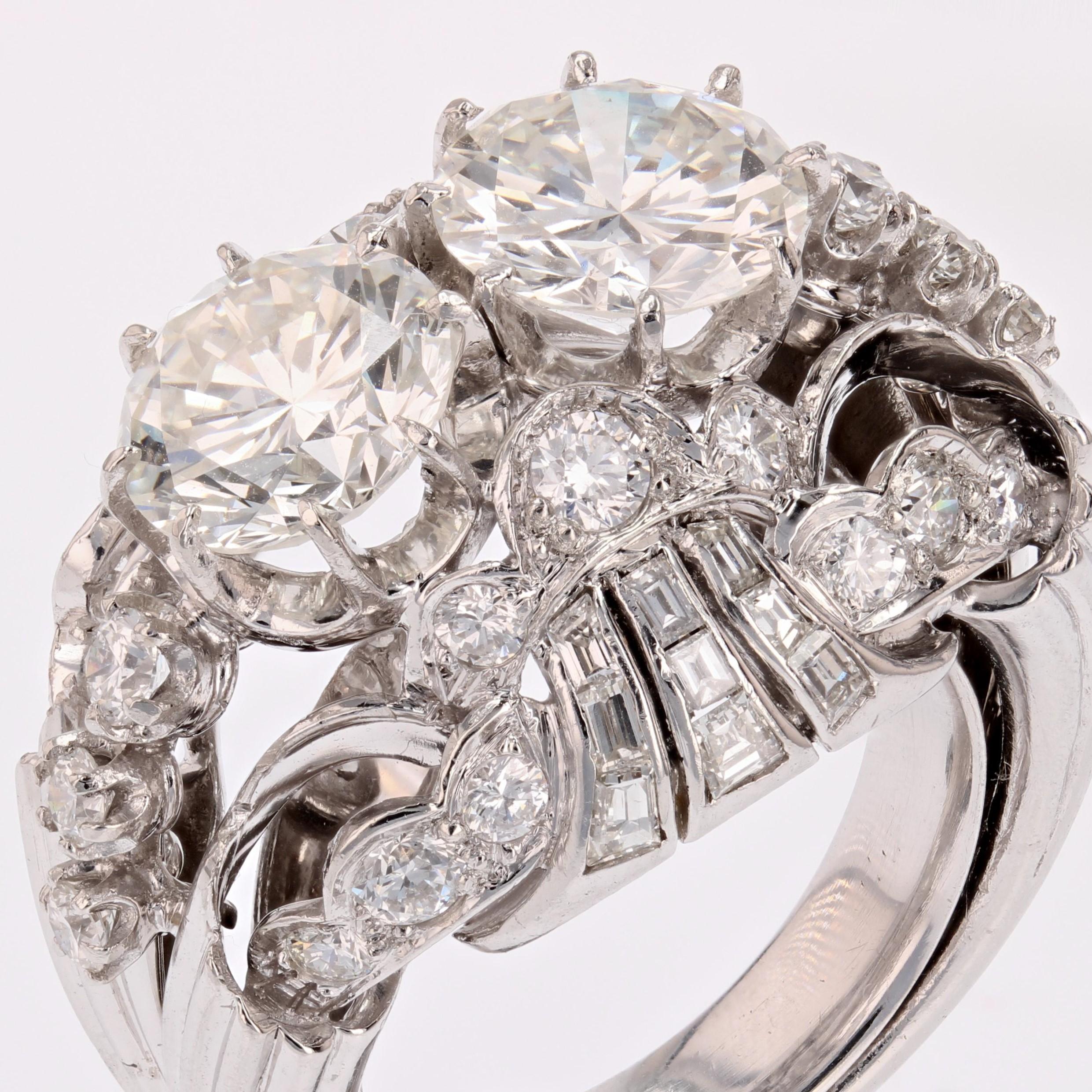 French 1930s Pessis et Frères Diamond Platinum Cocktail Ring For Sale 4