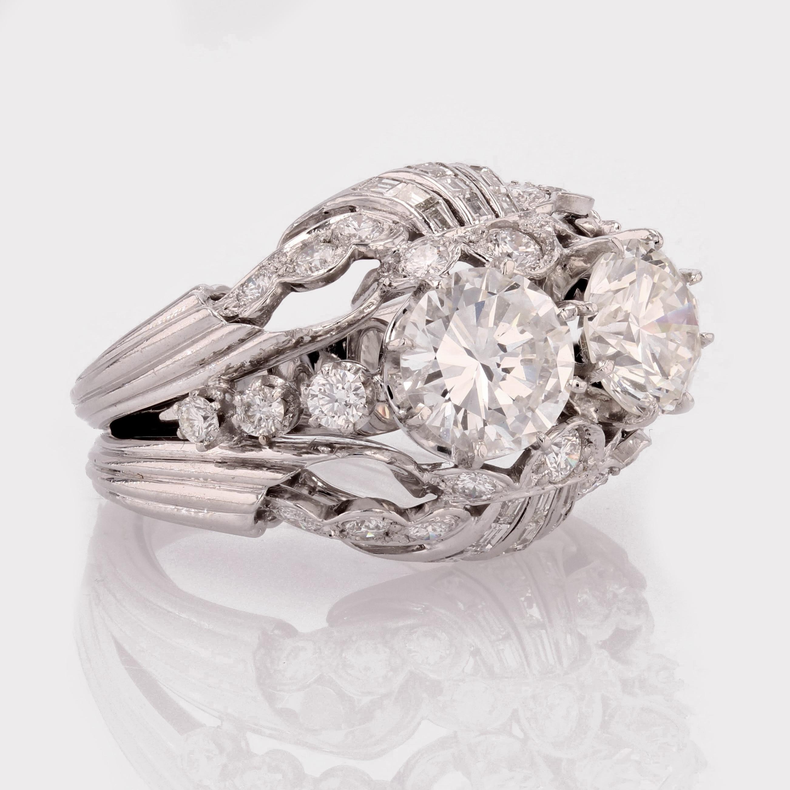 French 1930s Pessis et Frères Diamond Platinum Cocktail Ring For Sale 5