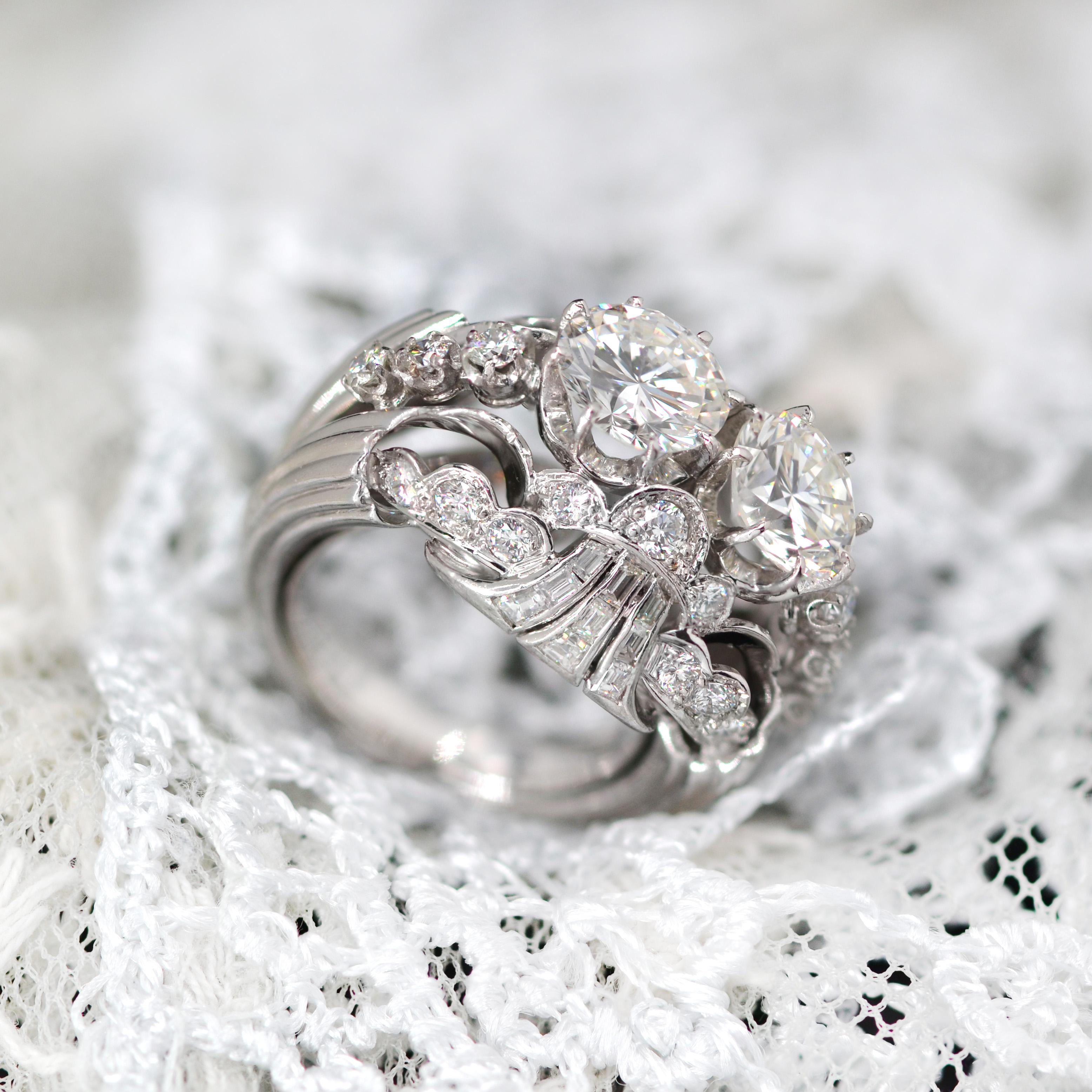 French 1930s Pessis et Frères Diamond Platinum Cocktail Ring For Sale 7