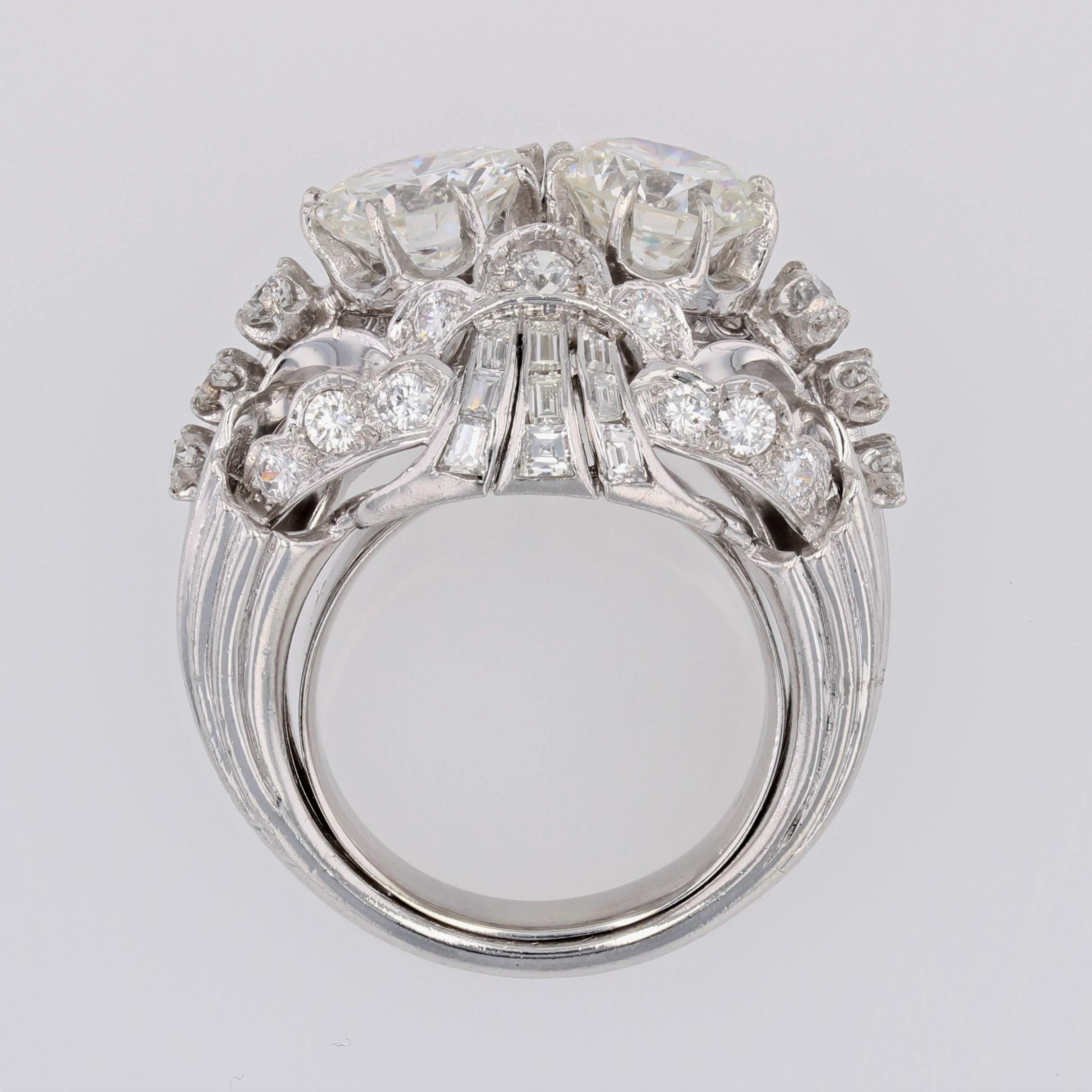 French 1930s Pessis et Frères Diamond Platinum Cocktail Ring For Sale 8