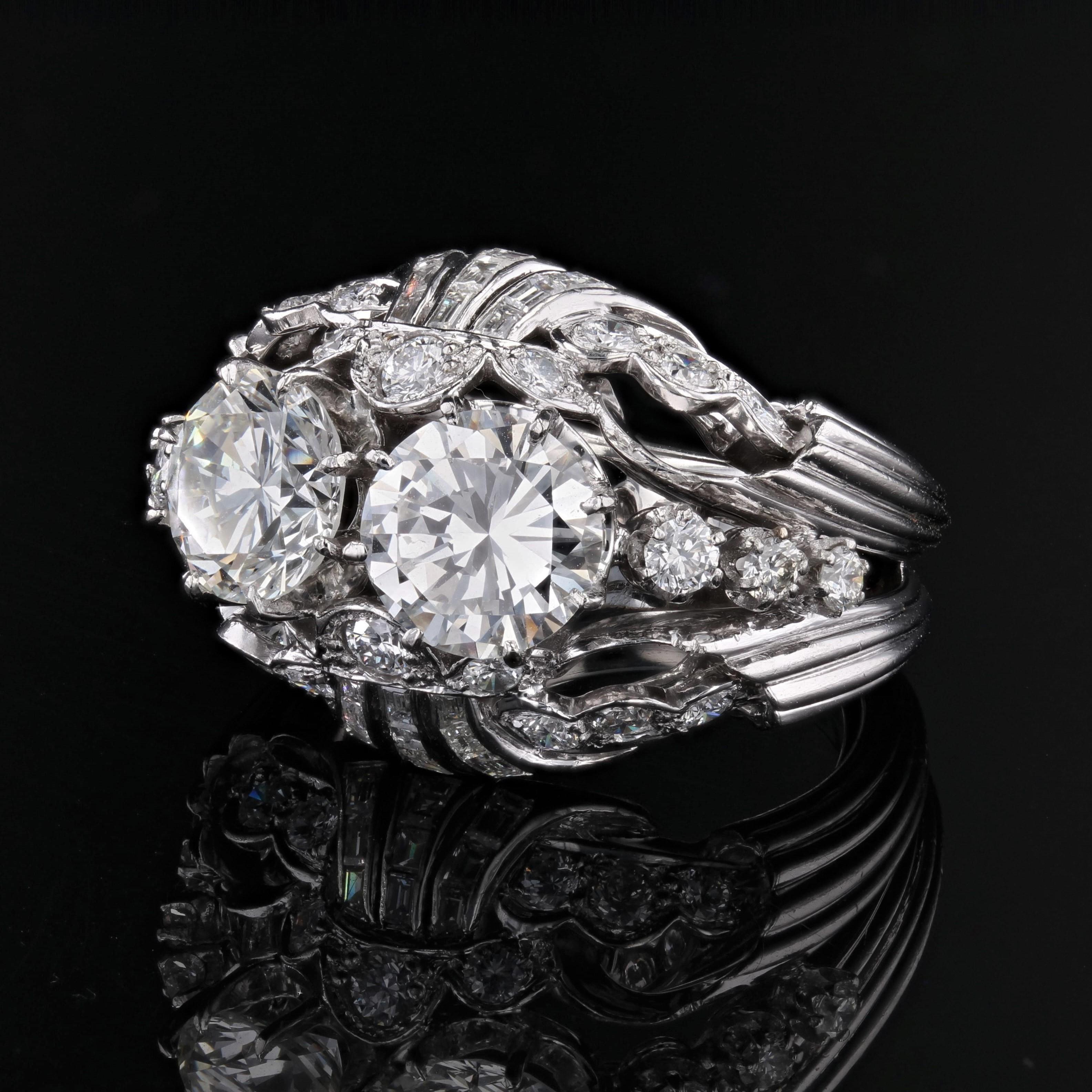 French 1930s Pessis et Frères Diamond Platinum Cocktail Ring For Sale 1