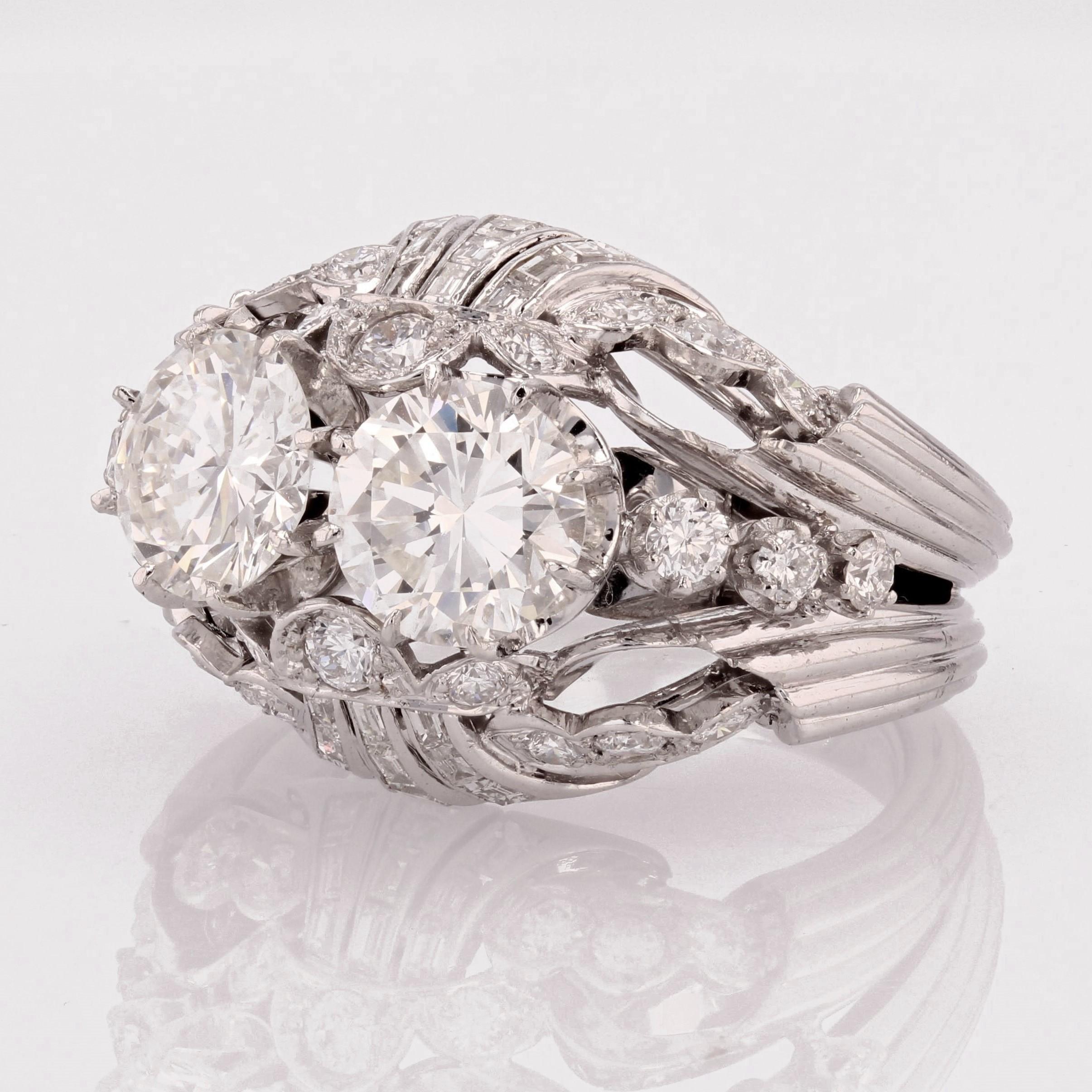 French 1930s Pessis et Frères Diamond Platinum Cocktail Ring For Sale 3