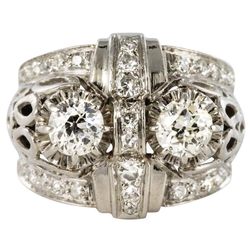 French 1930s Platinum 1.25 Carat Diamonds Art Deco Ring For Sale