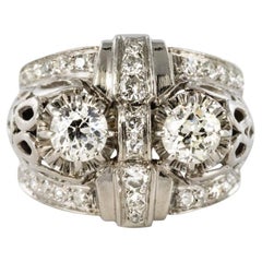 French 1930s Platinum 1.25 Carat Diamonds Art Deco Ring
