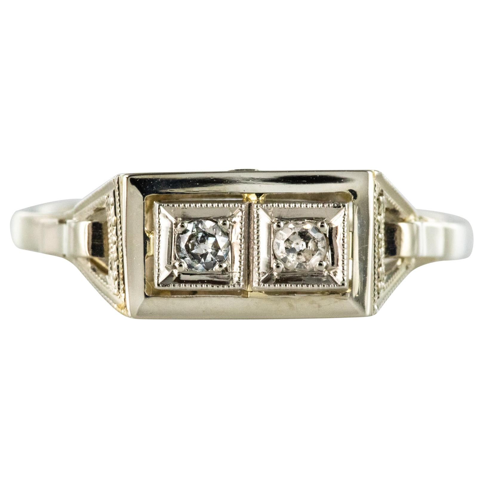 French 1930s Platinum 18 Karat White Gold Diamond Art Deco Ring