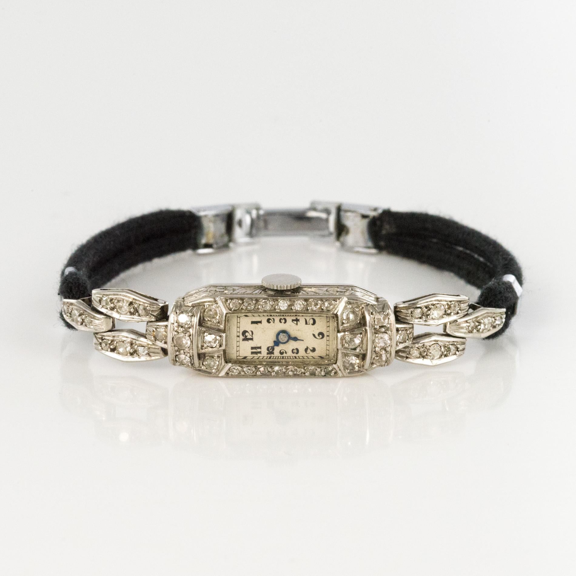 French 1930s Platinum 18 Karat White Gold Diamond Art Deco Lady Watch ...