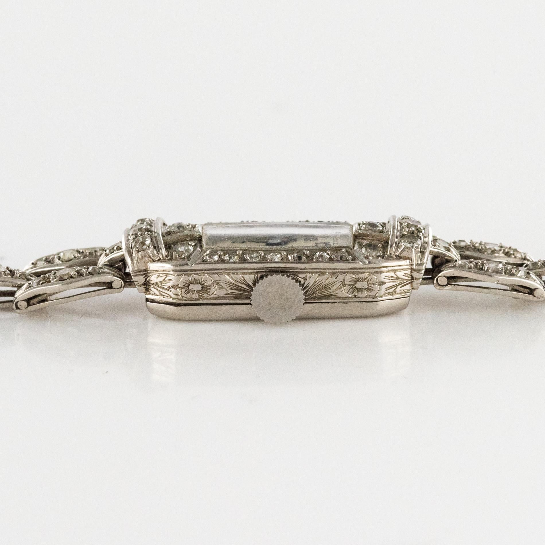 French 1930s Platinum 18 Karat White Gold Diamond Art Deco Lady Watch ...