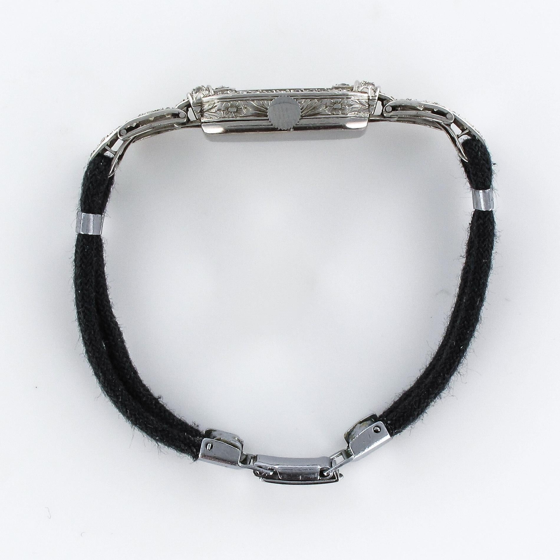 French 1930s Platinum 18 Karat White Gold Diamond Art Deco Lady Watch ...