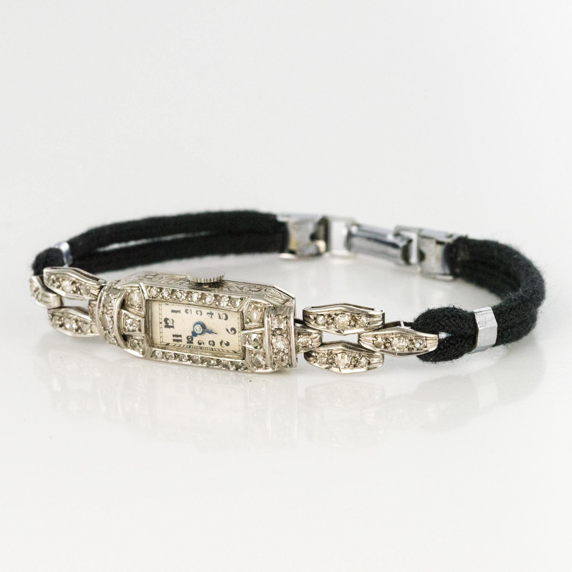 French 1930s Platinum 18 Karat White Gold Diamond Art Deco Lady Watch ...