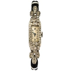 French 1930s Platinum 18 Karat White Gold Diamond Art Deco Lady Watch