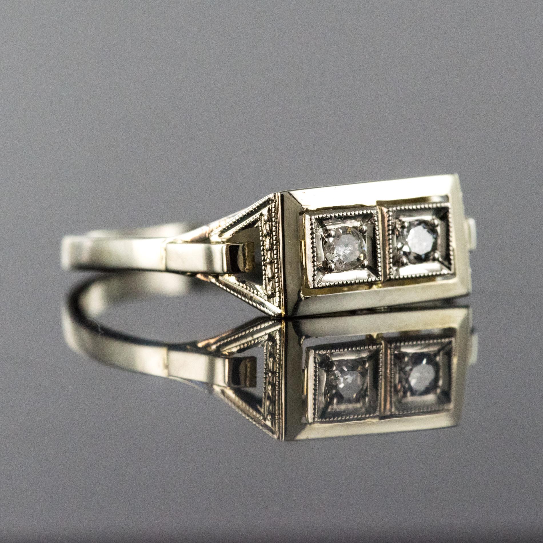 French 1930s Platinum 18 Karat White Gold Diamond Art Deco Ring 6