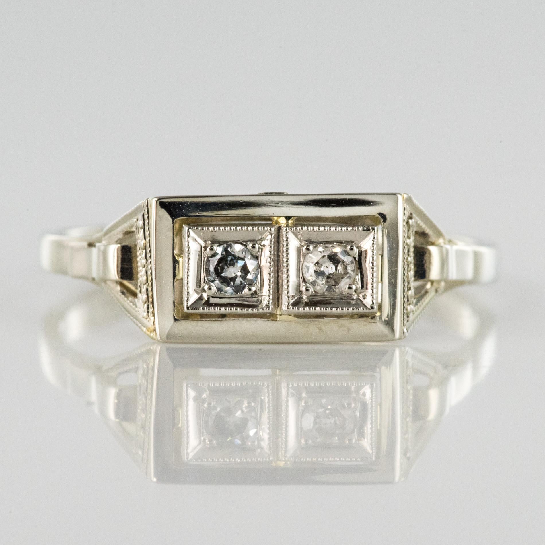 French 1930s Platinum 18 Karat White Gold Diamond Art Deco Ring 9