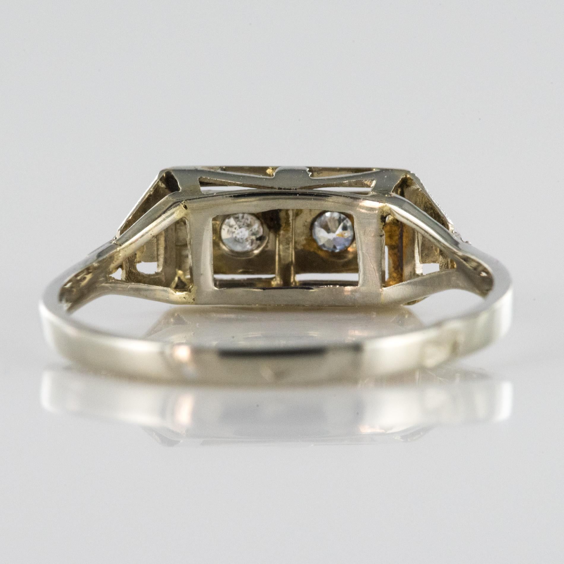 French 1930s Platinum 18 Karat White Gold Diamond Art Deco Ring 10