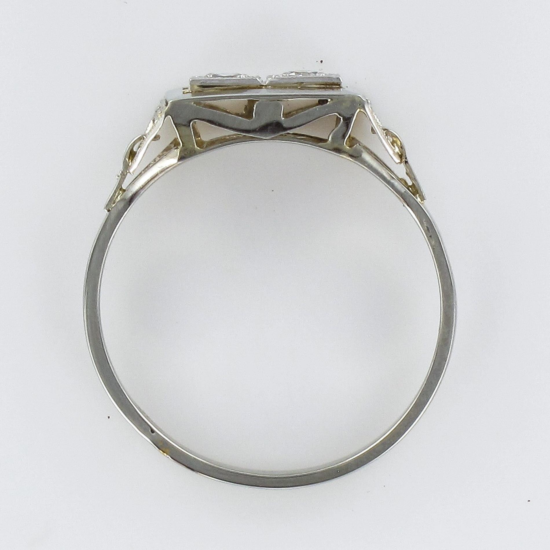 French 1930s Platinum 18 Karat White Gold Diamond Art Deco Ring 11
