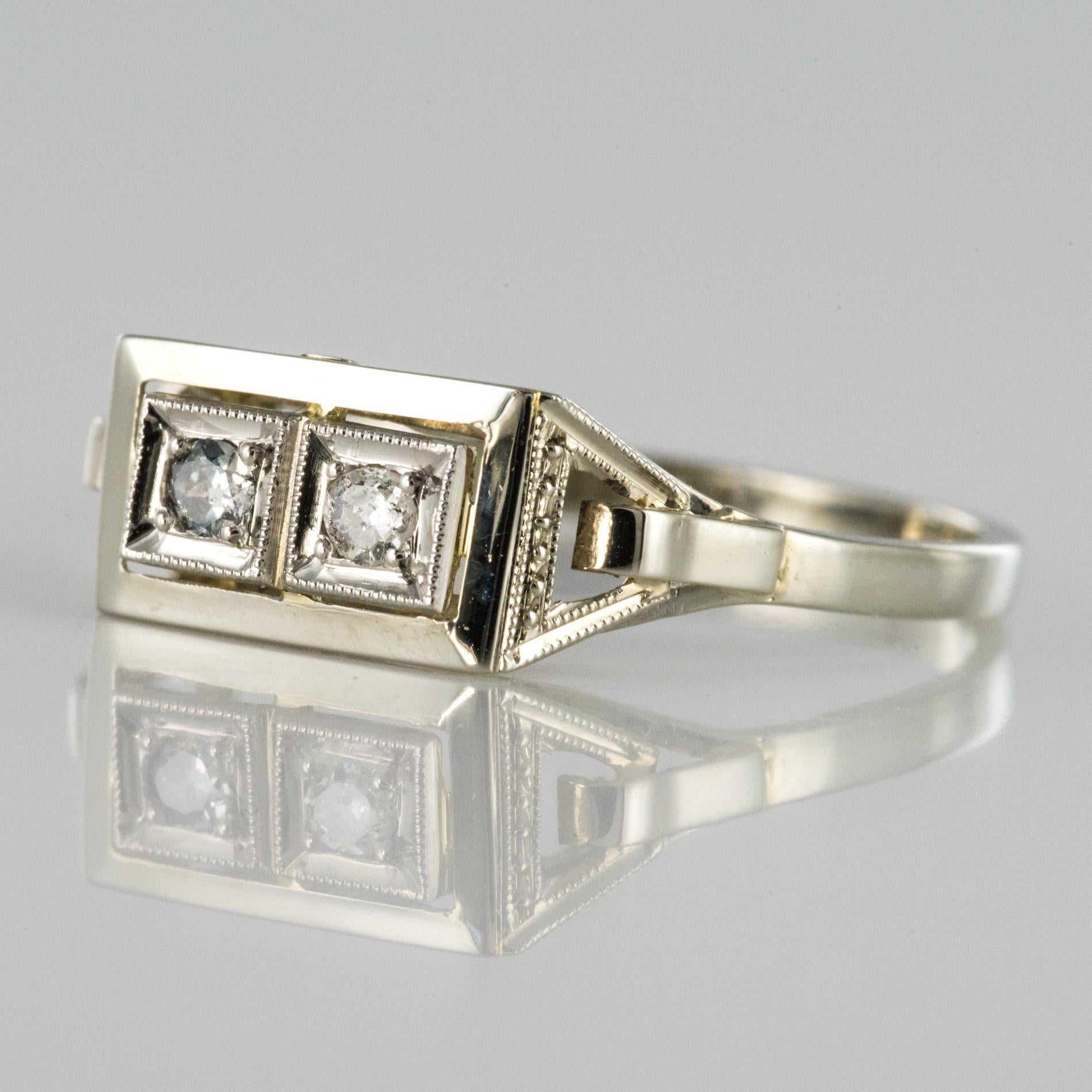 French 1930s Platinum 18 Karat White Gold Diamond Art Deco Ring In Good Condition In Poitiers, FR