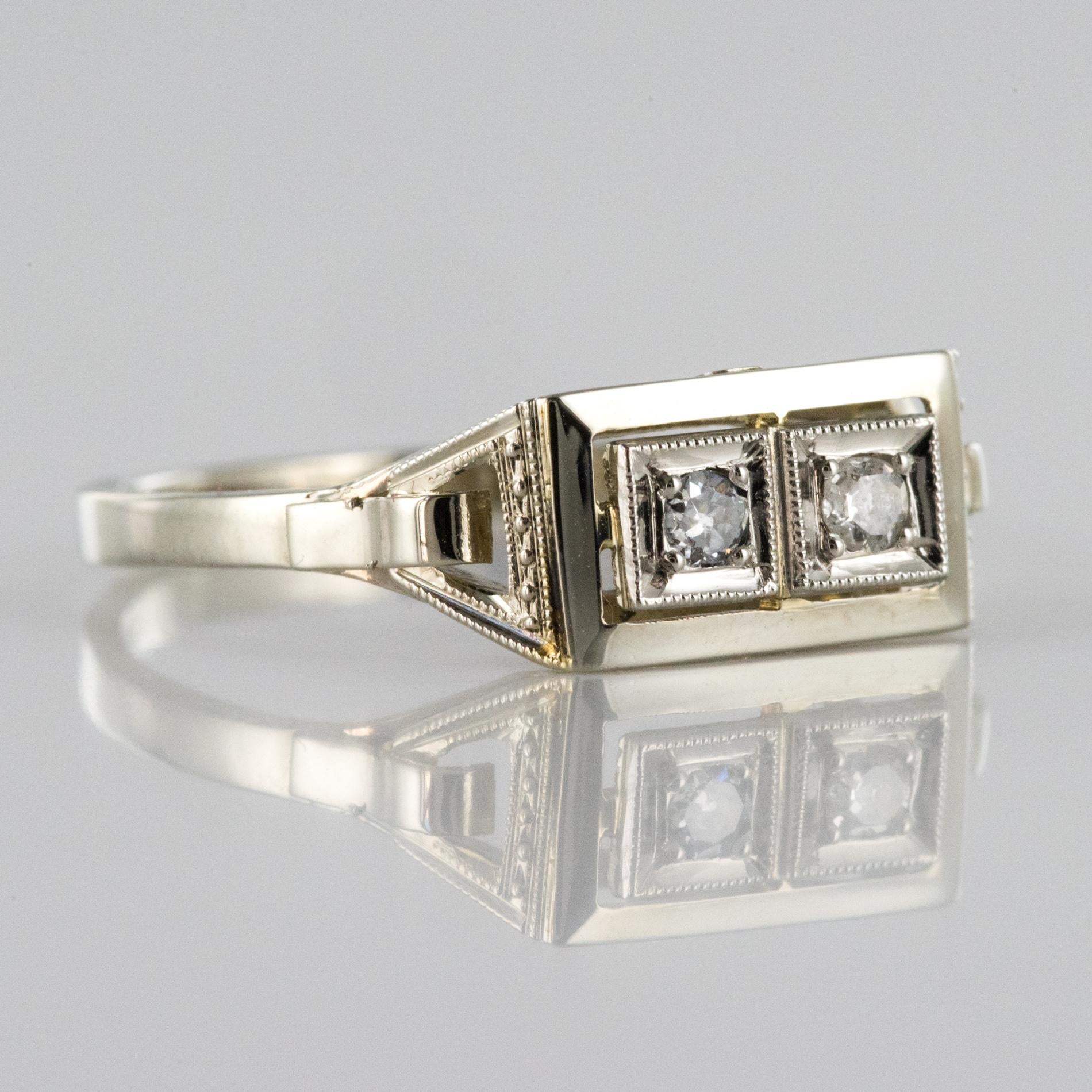 Women's French 1930s Platinum 18 Karat White Gold Diamond Art Deco Ring