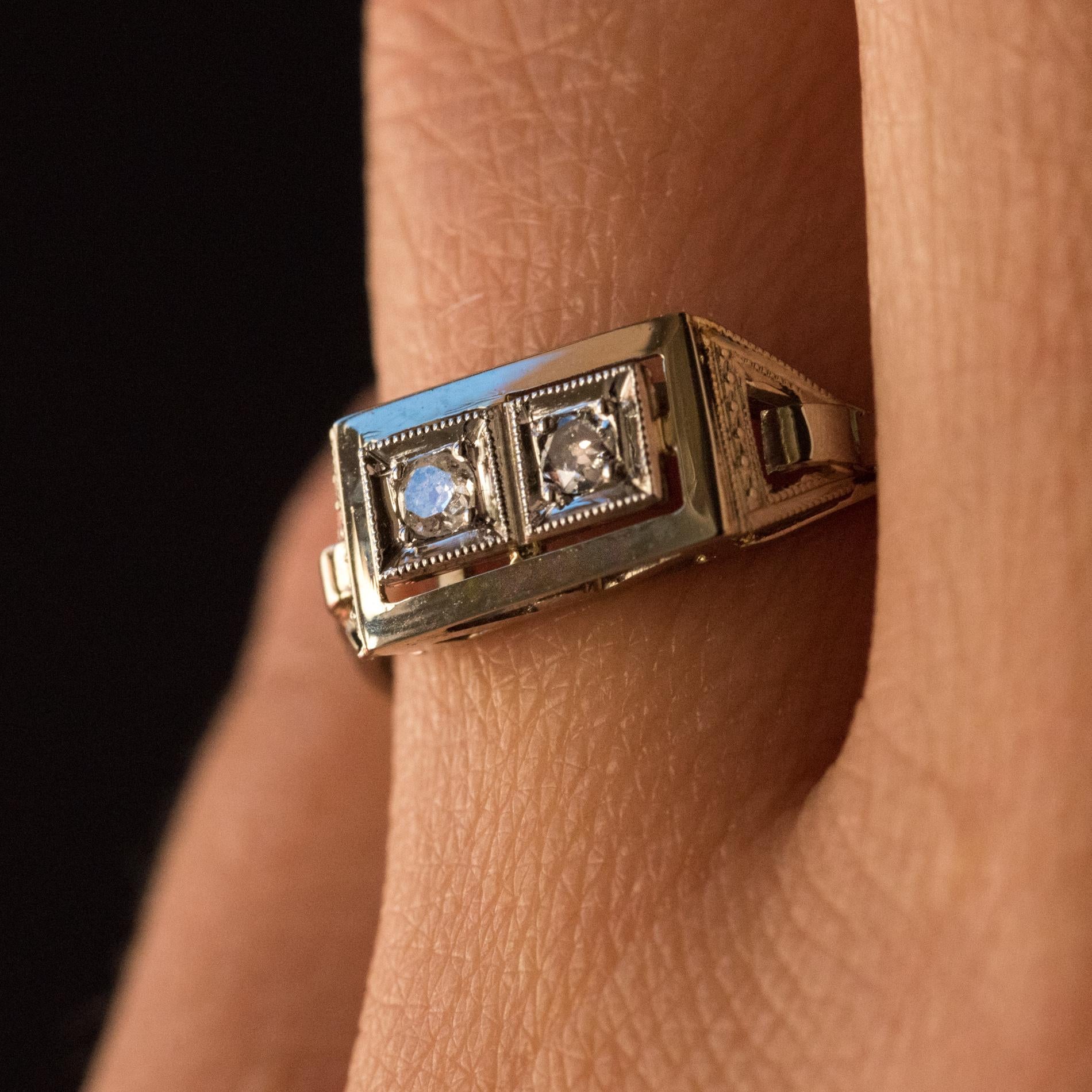 French 1930s Platinum 18 Karat White Gold Diamond Art Deco Ring 1