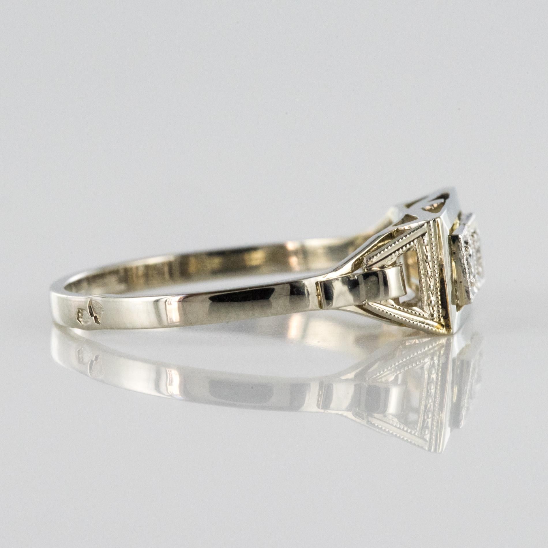 French 1930s Platinum 18 Karat White Gold Diamond Art Deco Ring 3