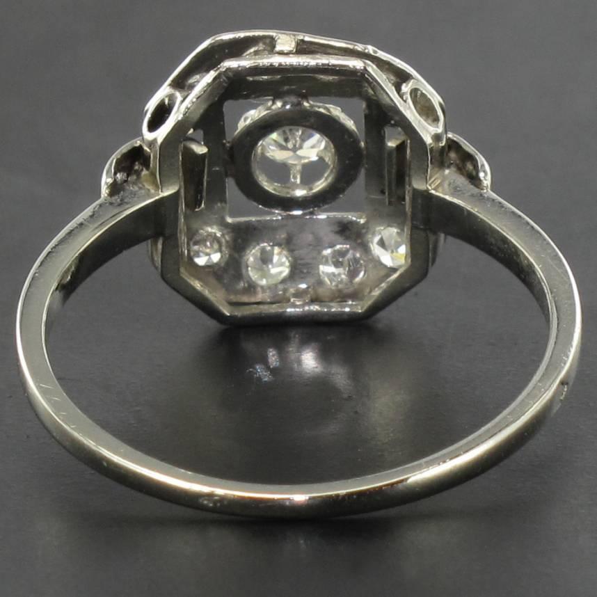 French 1930s Platinum Diamond Art Deco Ring 1