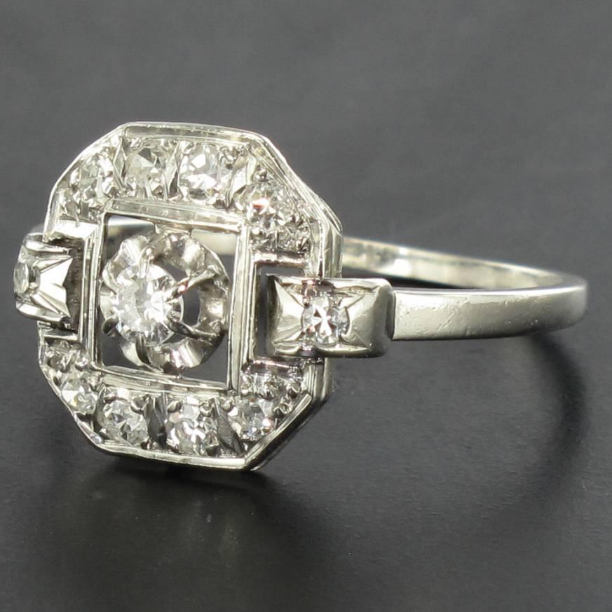 French 1930s Platinum Diamond Art Deco Ring 2