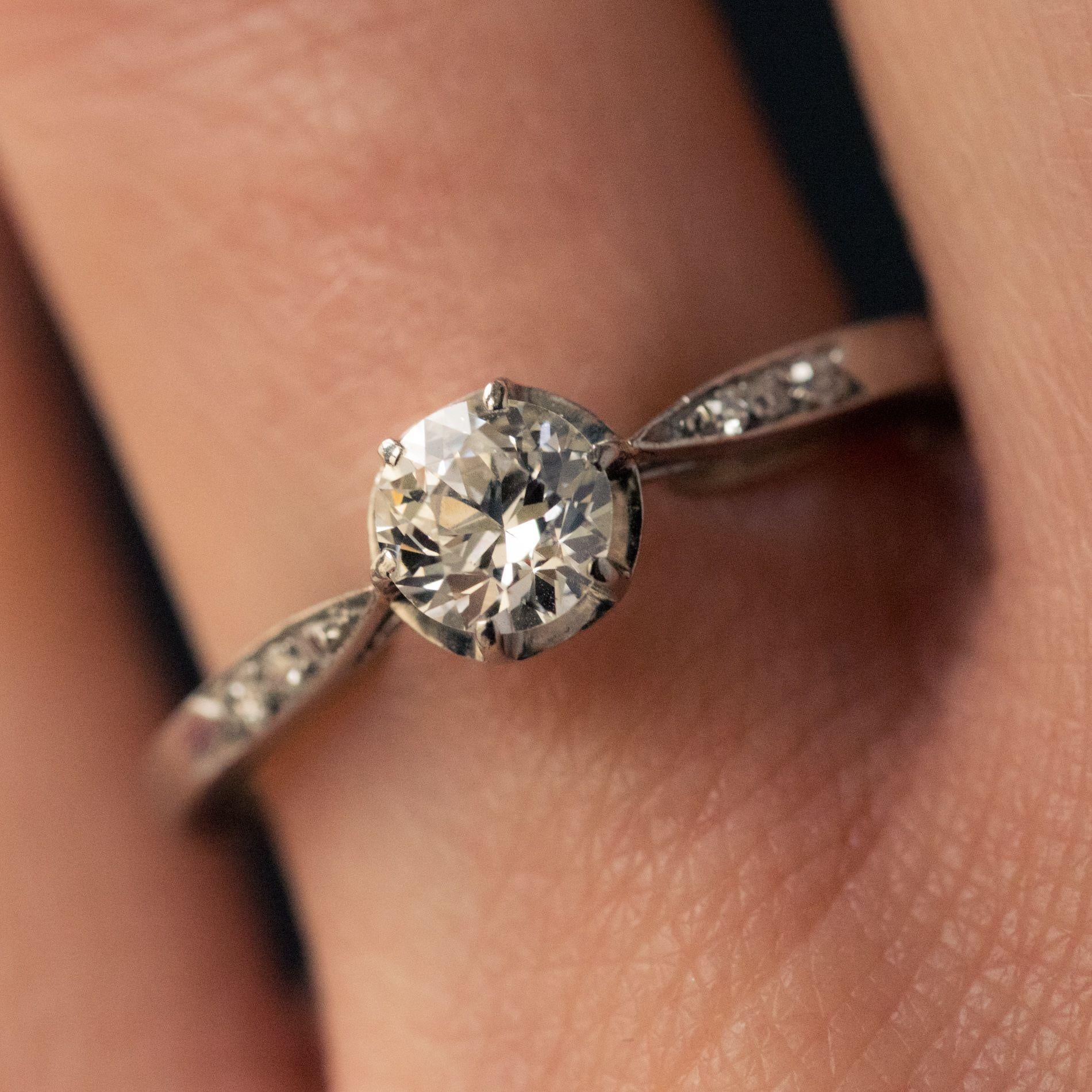 Radiant Cut French 1930s Platinum Diamond Solitaire Ring