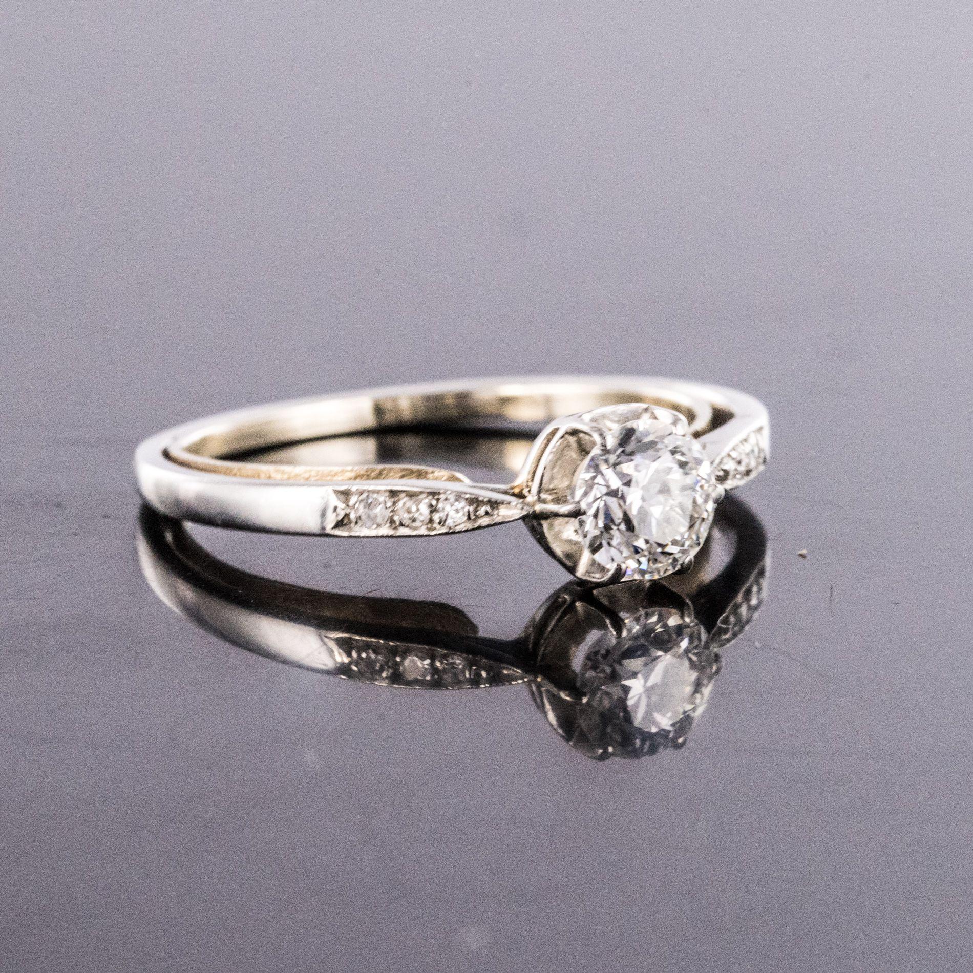 French 1930s Platinum Diamond Solitaire Ring 1