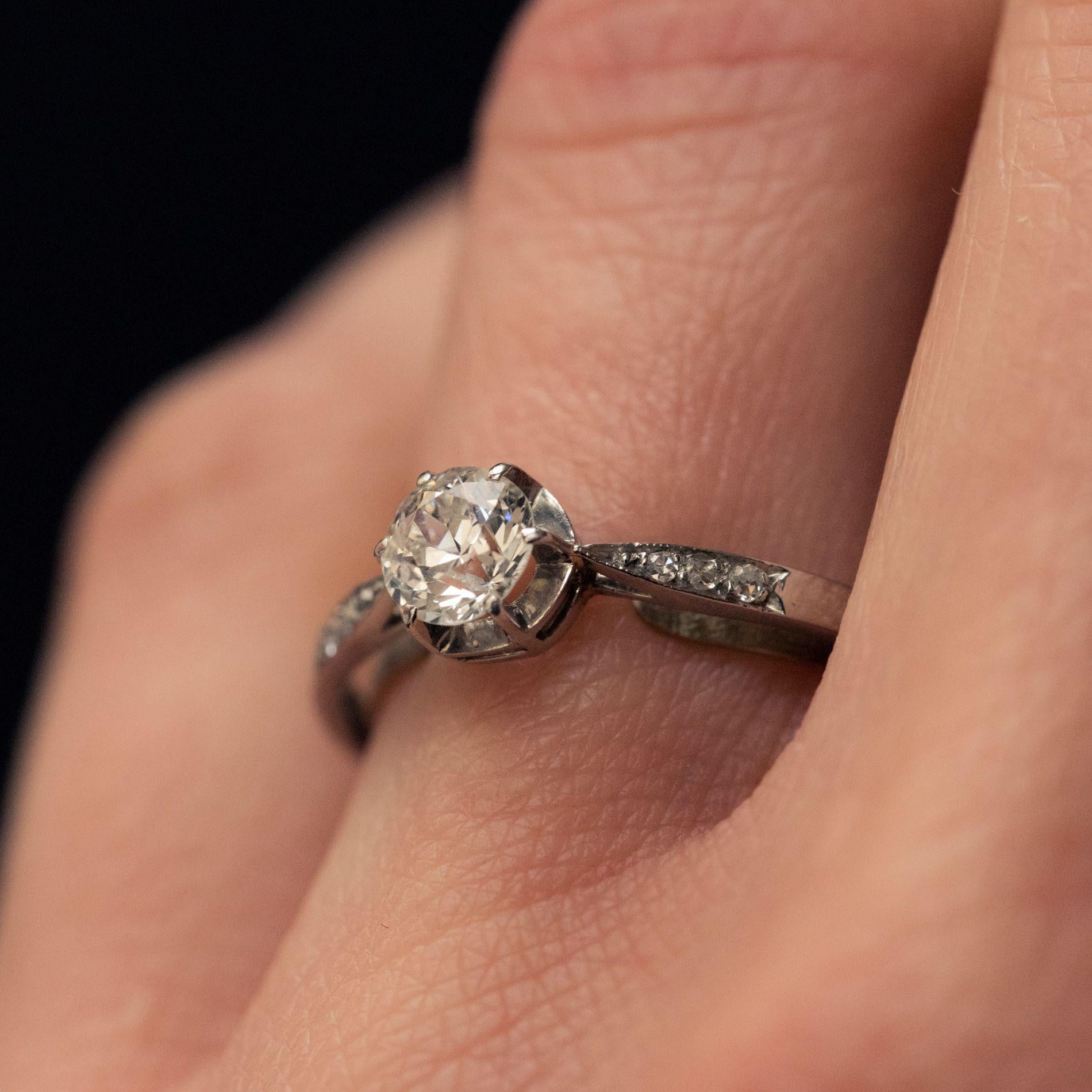 French 1930s Platinum Diamond Solitaire Ring 2