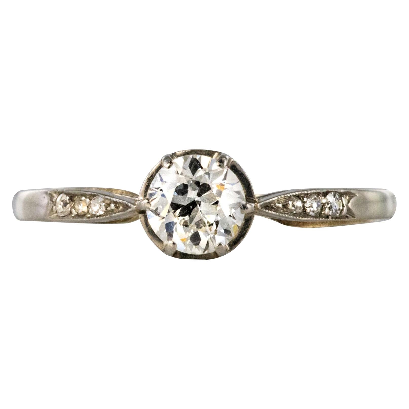 French 1930s Platinum Diamond Solitaire Ring