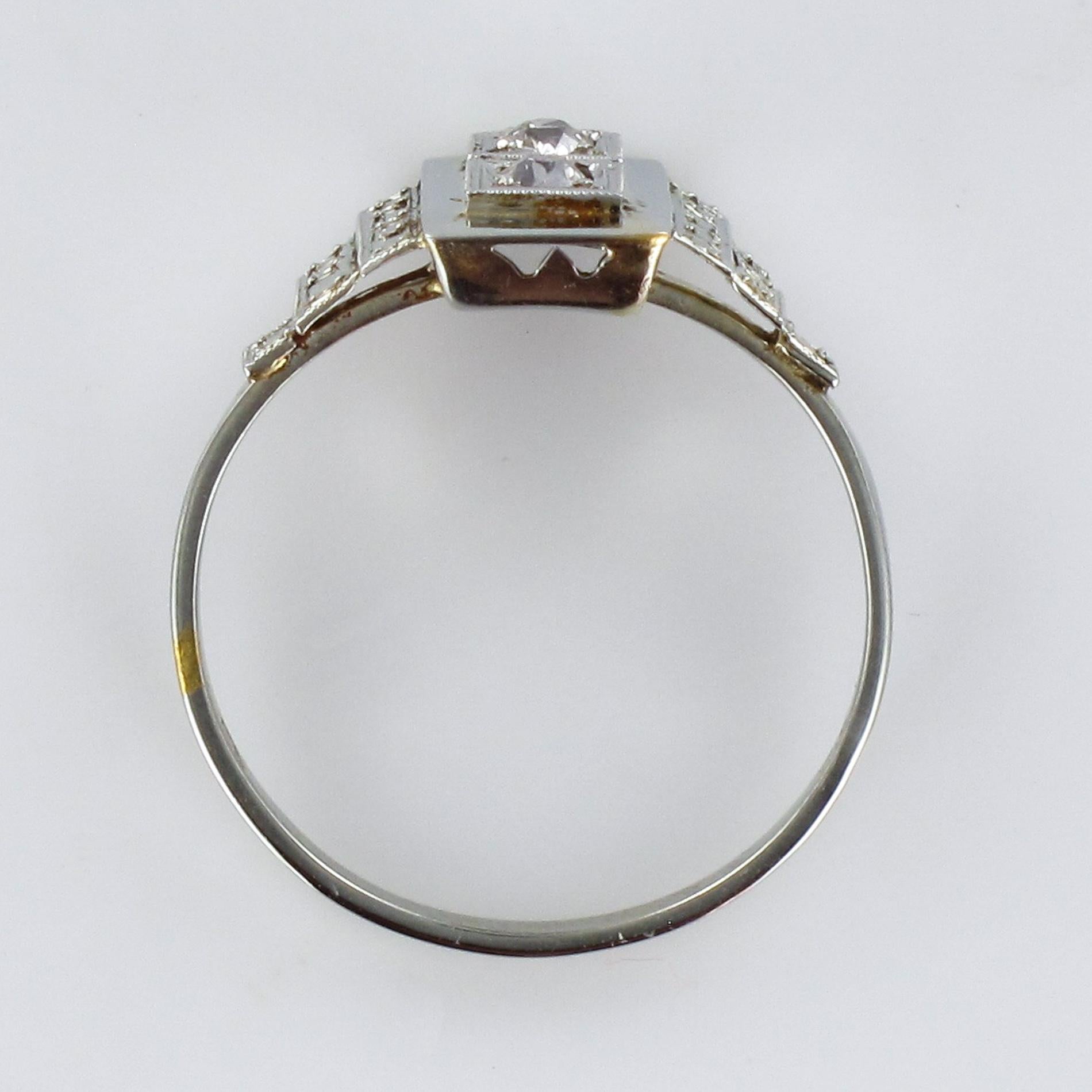 French 1930s Platinum White Gold Diamond Art Deco Ring 6