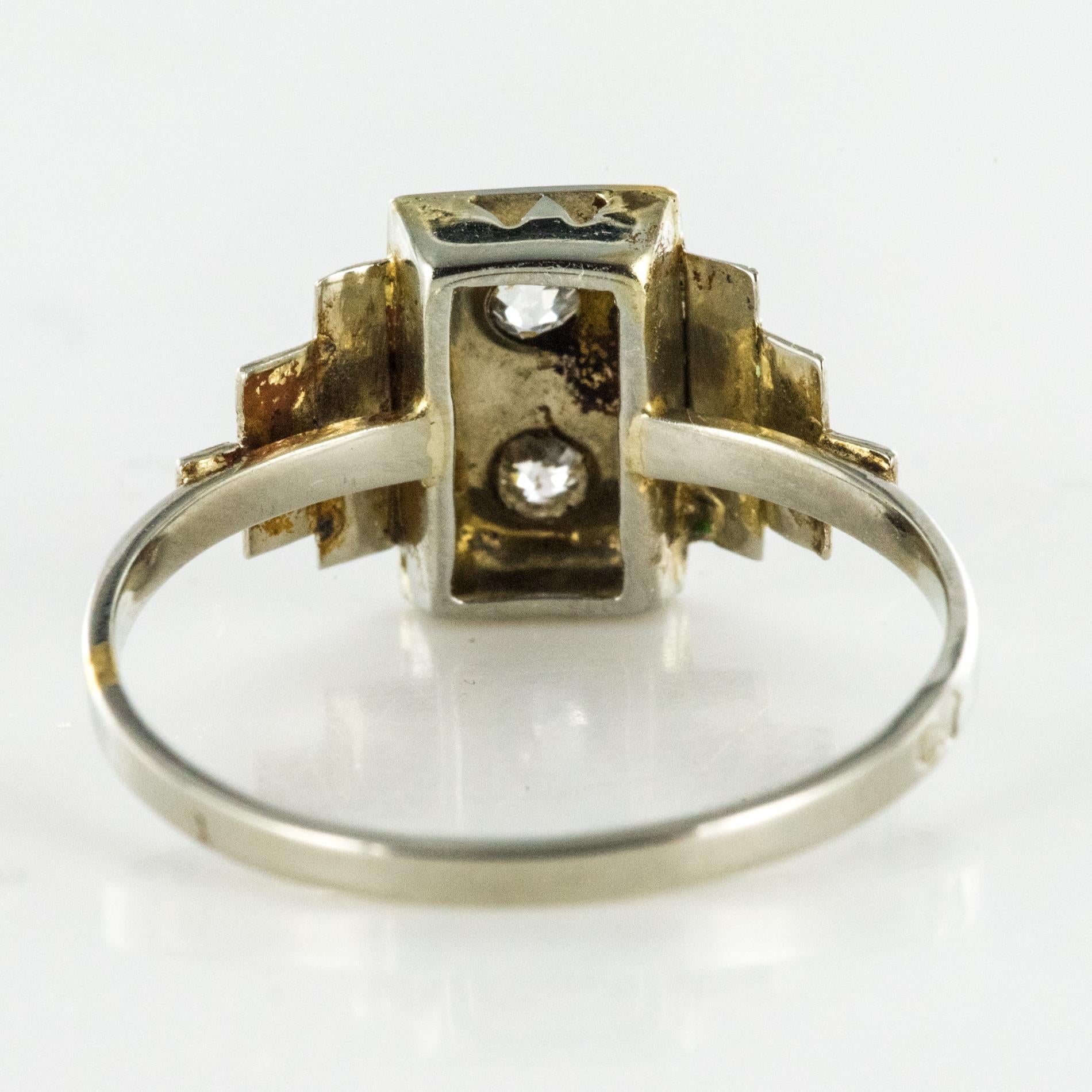 French 1930s Platinum White Gold Diamond Art Deco Ring 8