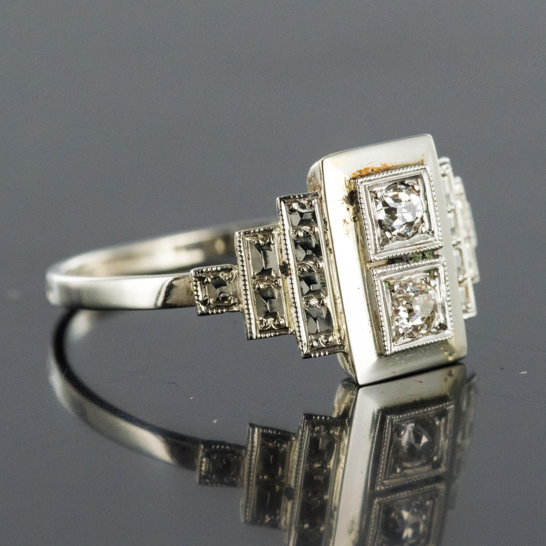 Women's French 1930s Platinum White Gold Diamond Art Deco Ring