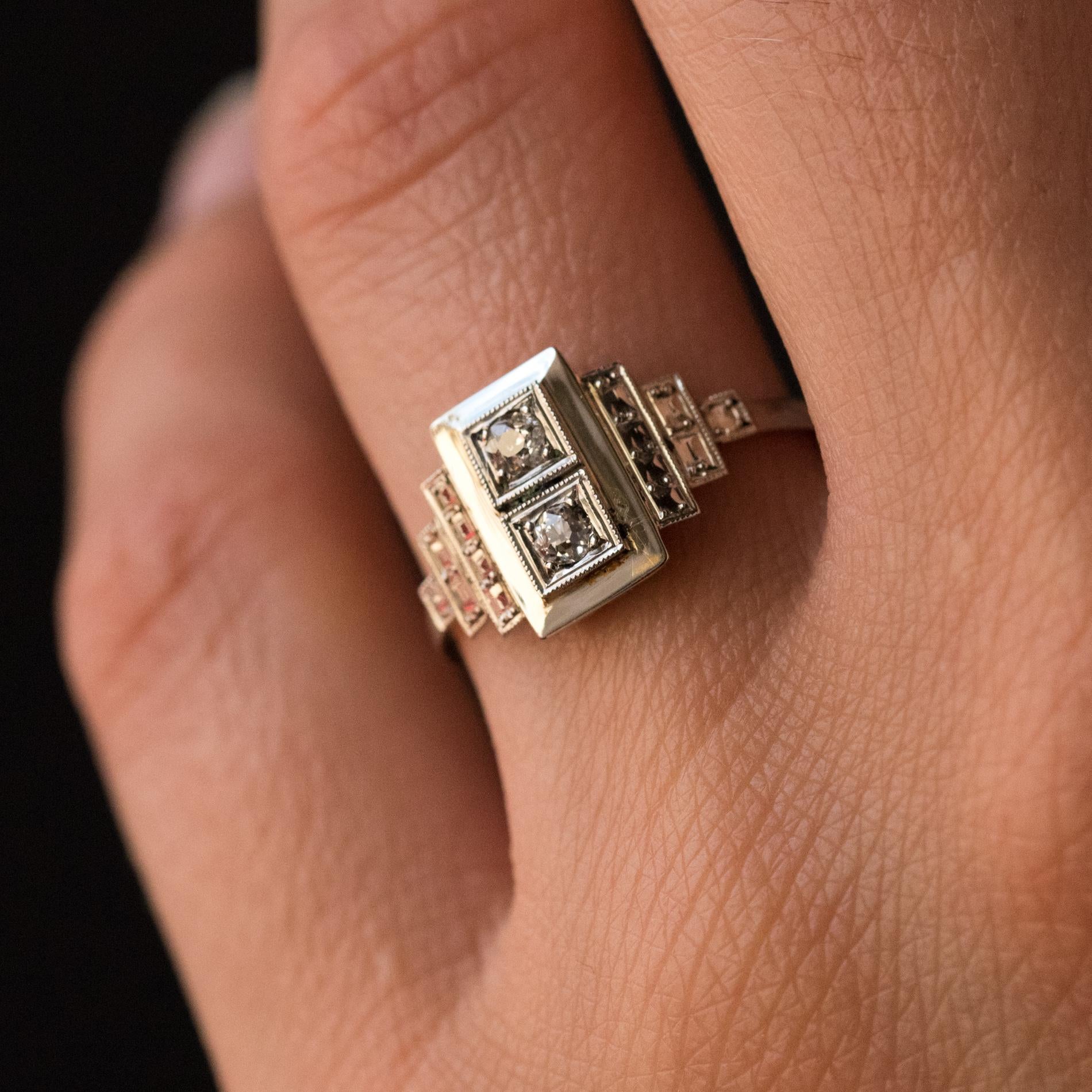 French 1930s Platinum White Gold Diamond Art Deco Ring 1
