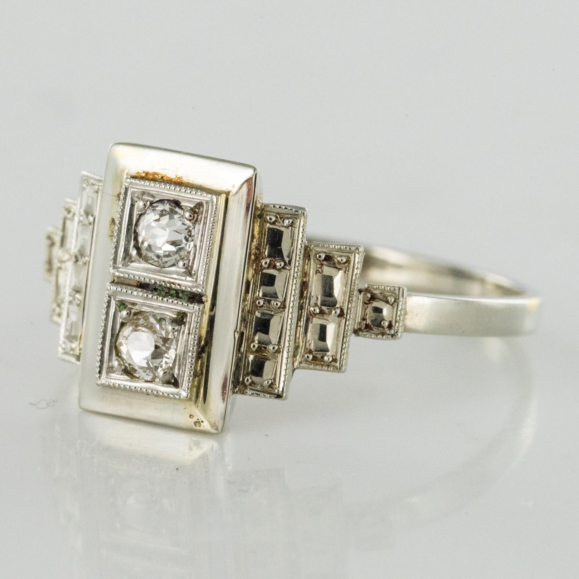 French 1930s Platinum White Gold Diamond Art Deco Ring 2