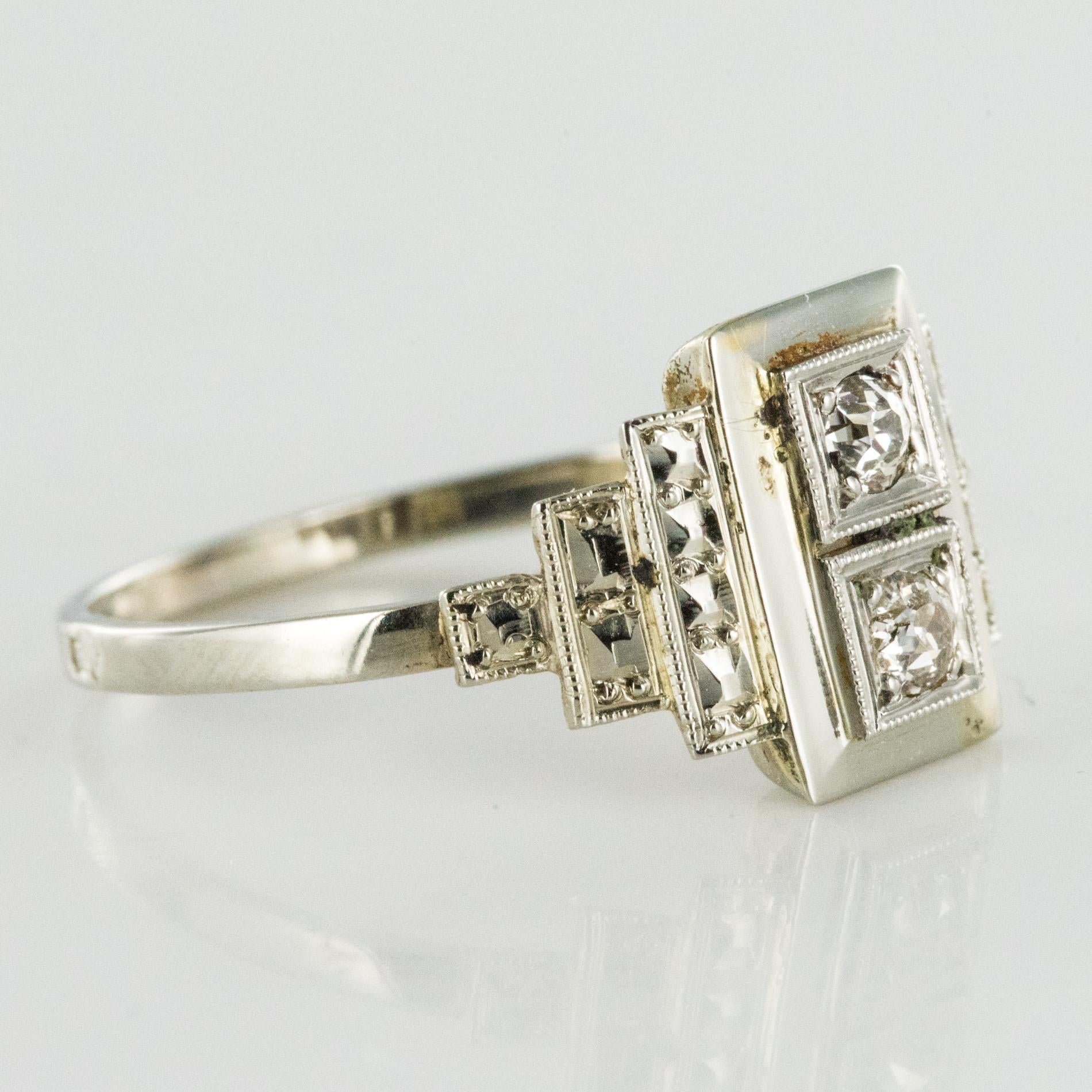 French 1930s Platinum White Gold Diamond Art Deco Ring 3