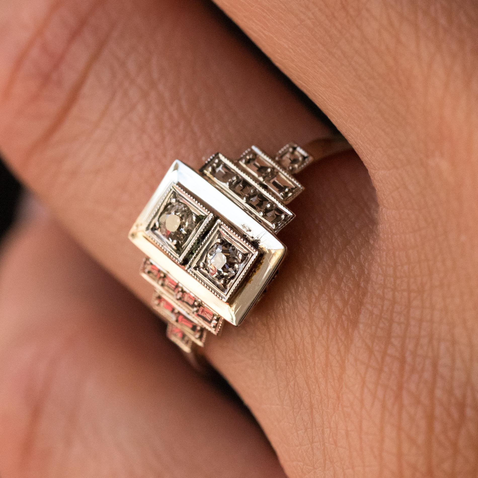 French 1930s Platinum White Gold Diamond Art Deco Ring 4