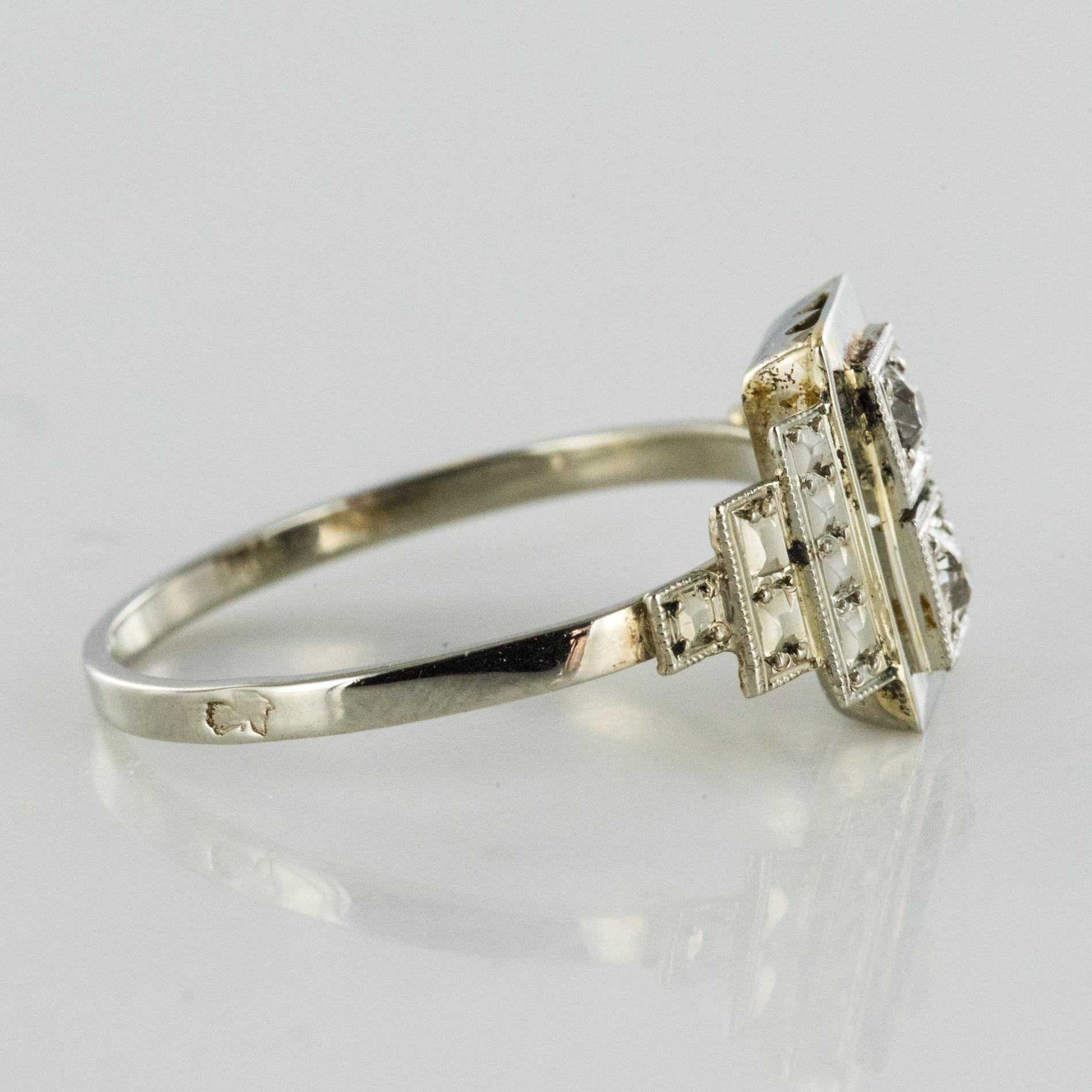 French 1930s Platinum White Gold Diamond Art Deco Ring 5