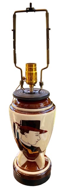 French 1930s Quimper Vase Table Lamp with Linen Shade