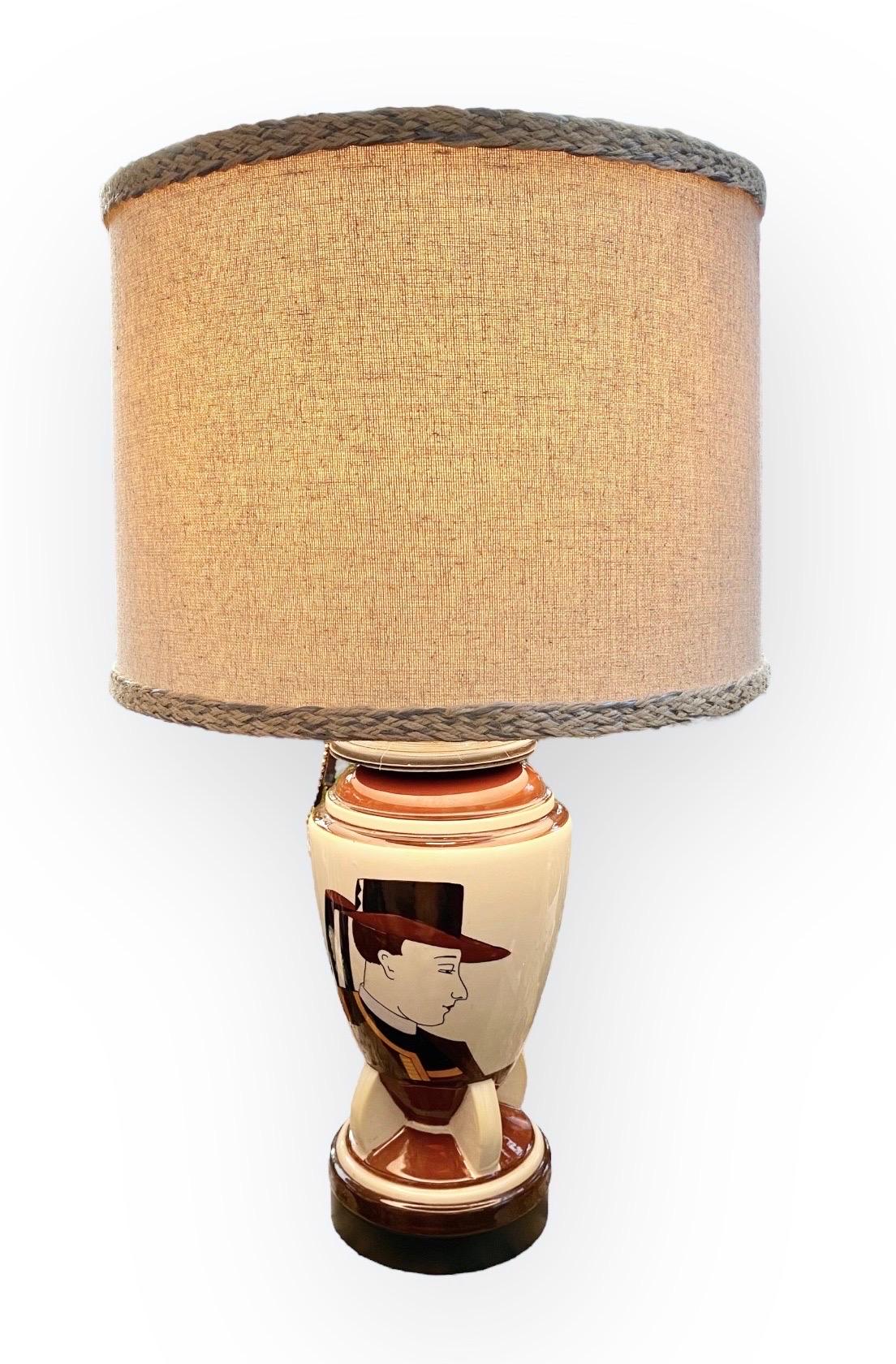 Hand-Crafted French 1930s Quimper Vase Table Lamp with Linen Shade For Sale