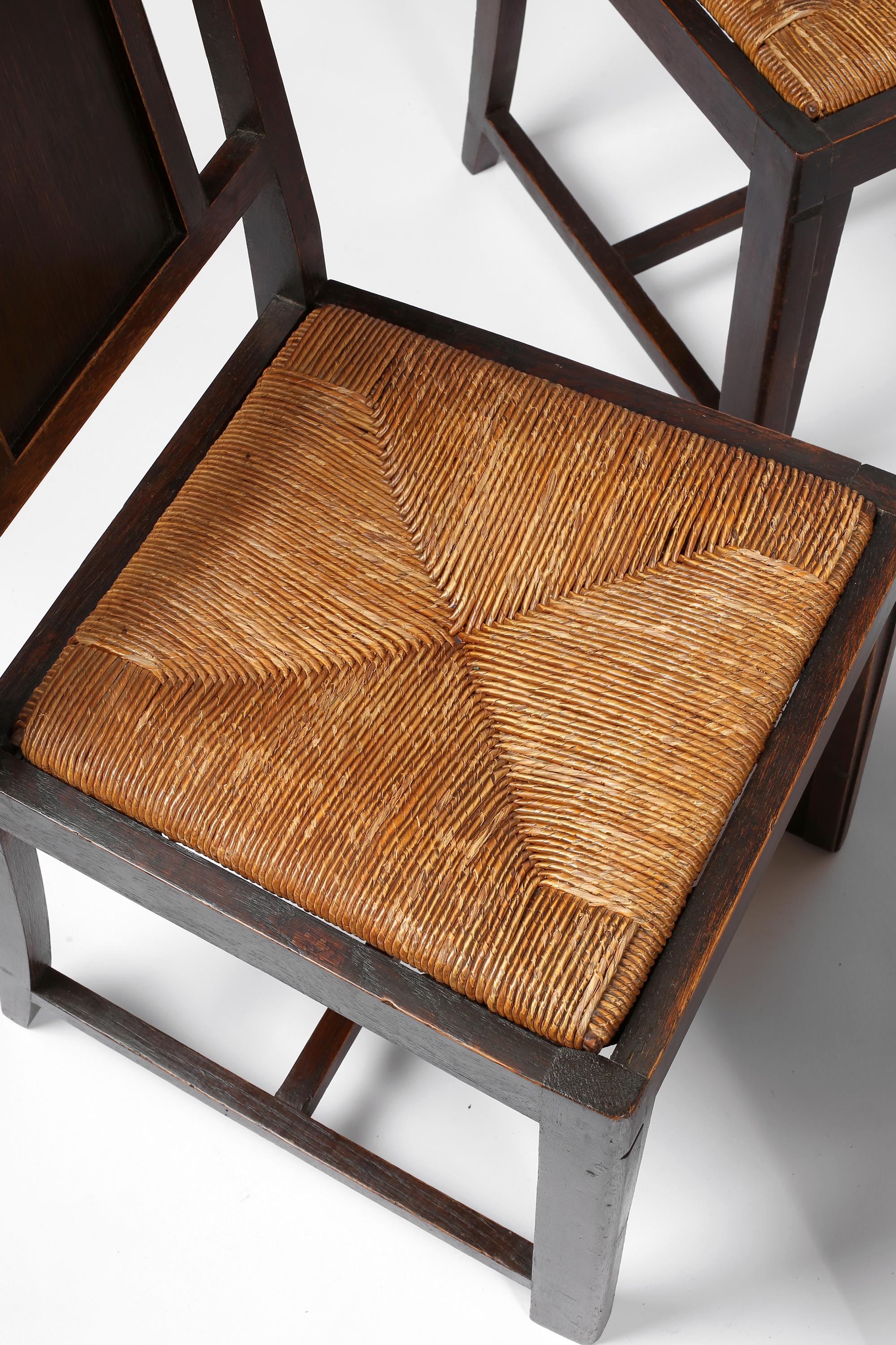 French 1930s Rare Modernist Francis Jourdain Attr. Dining Chairs Set In Good Condition For Sale In London, GB