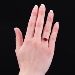 French 1930s Red Gem 18 Karat Yellow Gold Ring