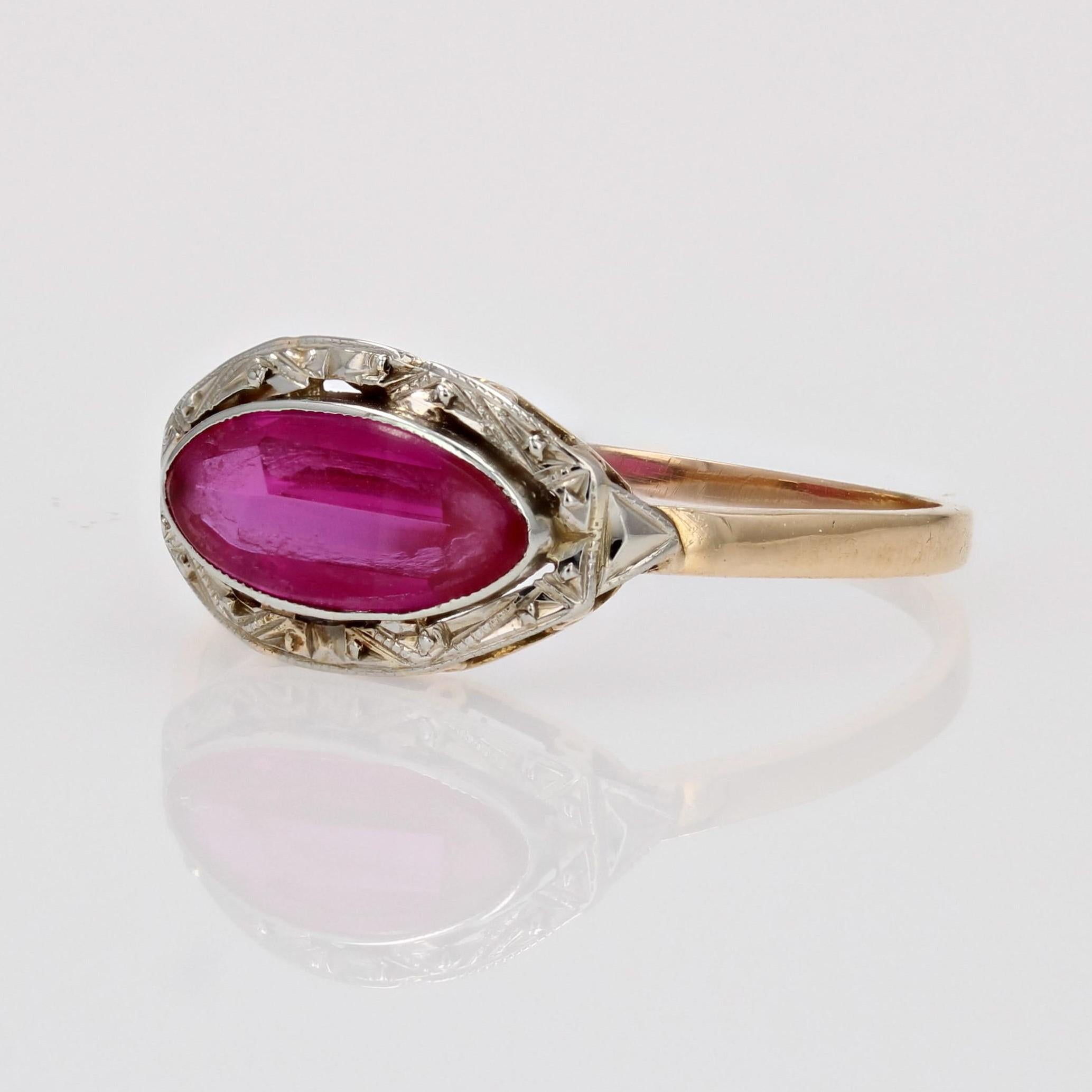 Art Deco French 1930s Red Gem 18 Karat Yellow Gold Ring For Sale