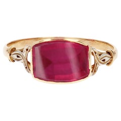 french cut diamond ring French 1930s Red Gem 18 Karat Yellow Gold Ring