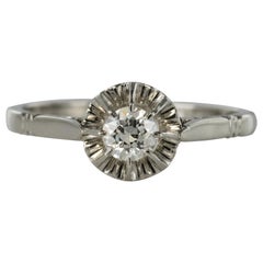 French 1930s Retro Diamond Platinium Solitaire Ring