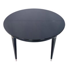 French 1930s Round Art Deco Dining or Center Table in Black Lacquer