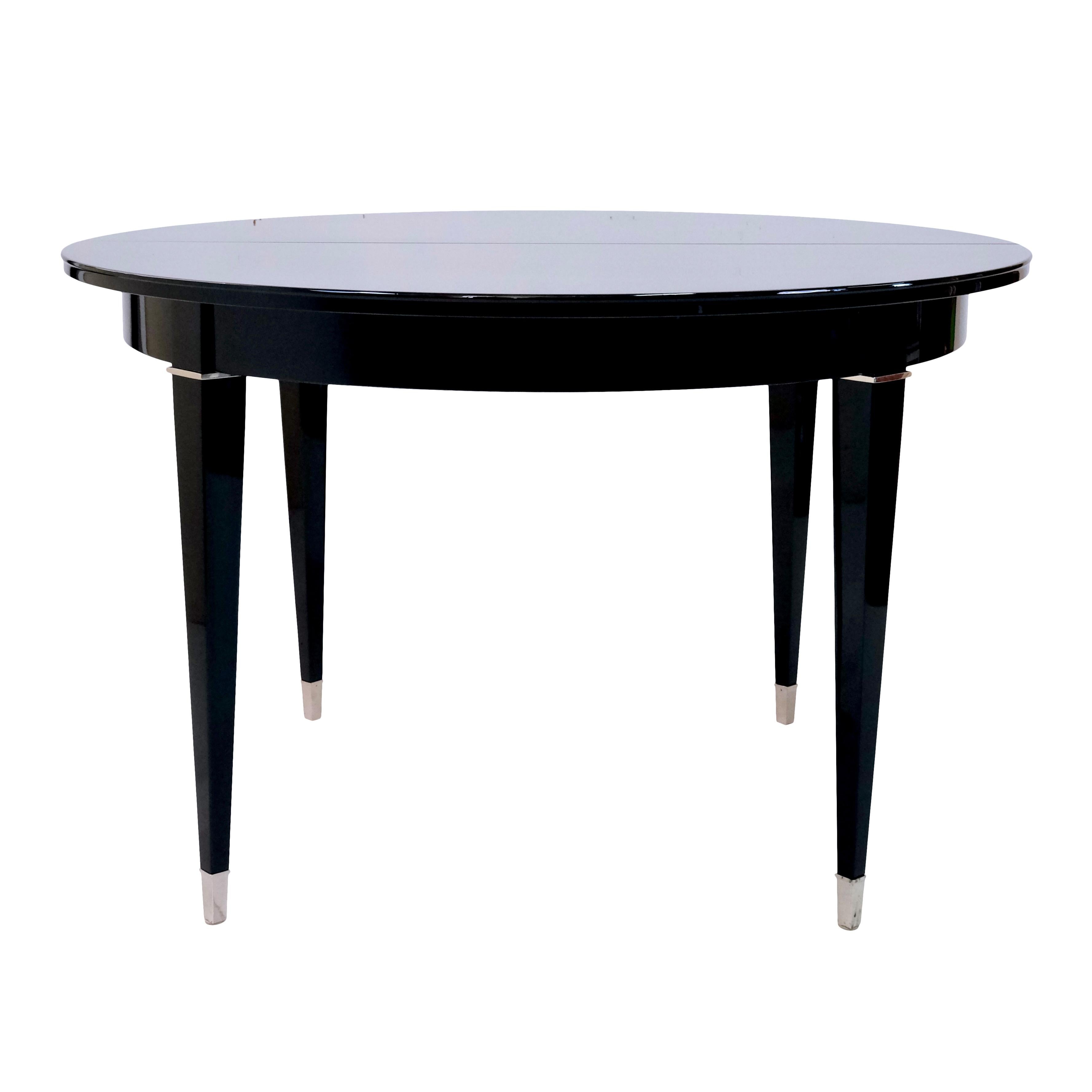 Blackened French 1930s Round Art Deco Dining or Center Table in Black Lacquer